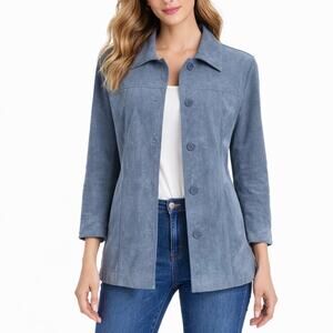 Classiques Entier Suede Jacket Button Front Vintage Blue Size L